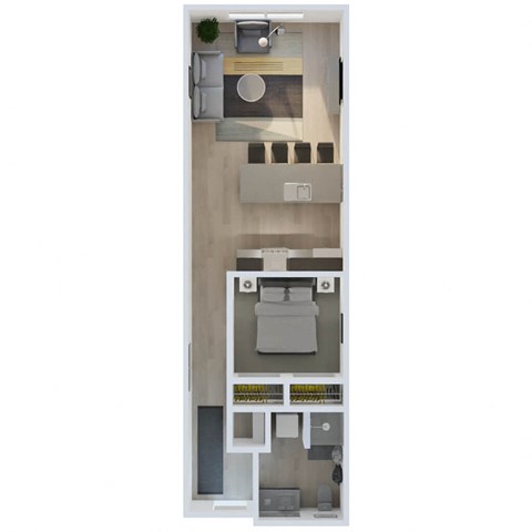 Floor plan for 1 bed, 1 bath, 610 sqft